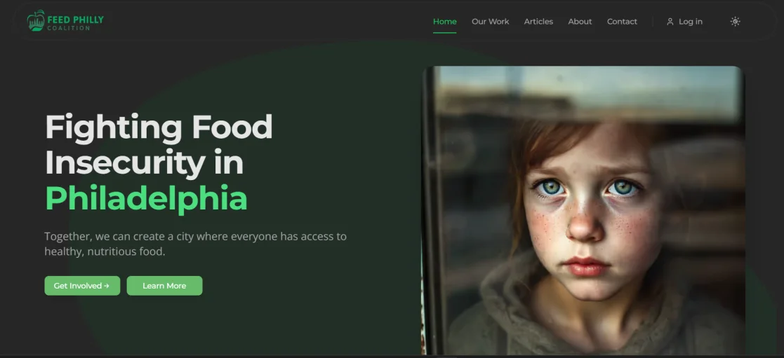 Nonprofit website homepage design fighting food insecurity