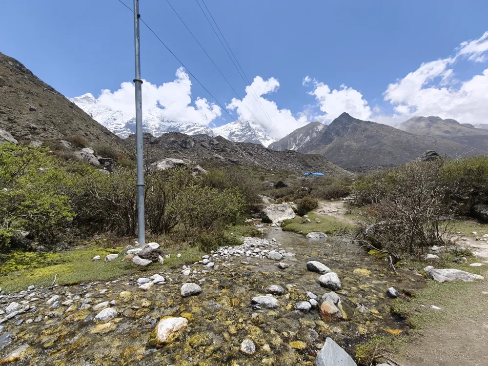 snow peaks above the stream - langtang